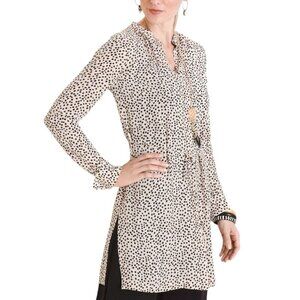 Chico's Dot-Print Smocked Tunic, Peony Petal Long Sleeves Chico's Size 2 (L)